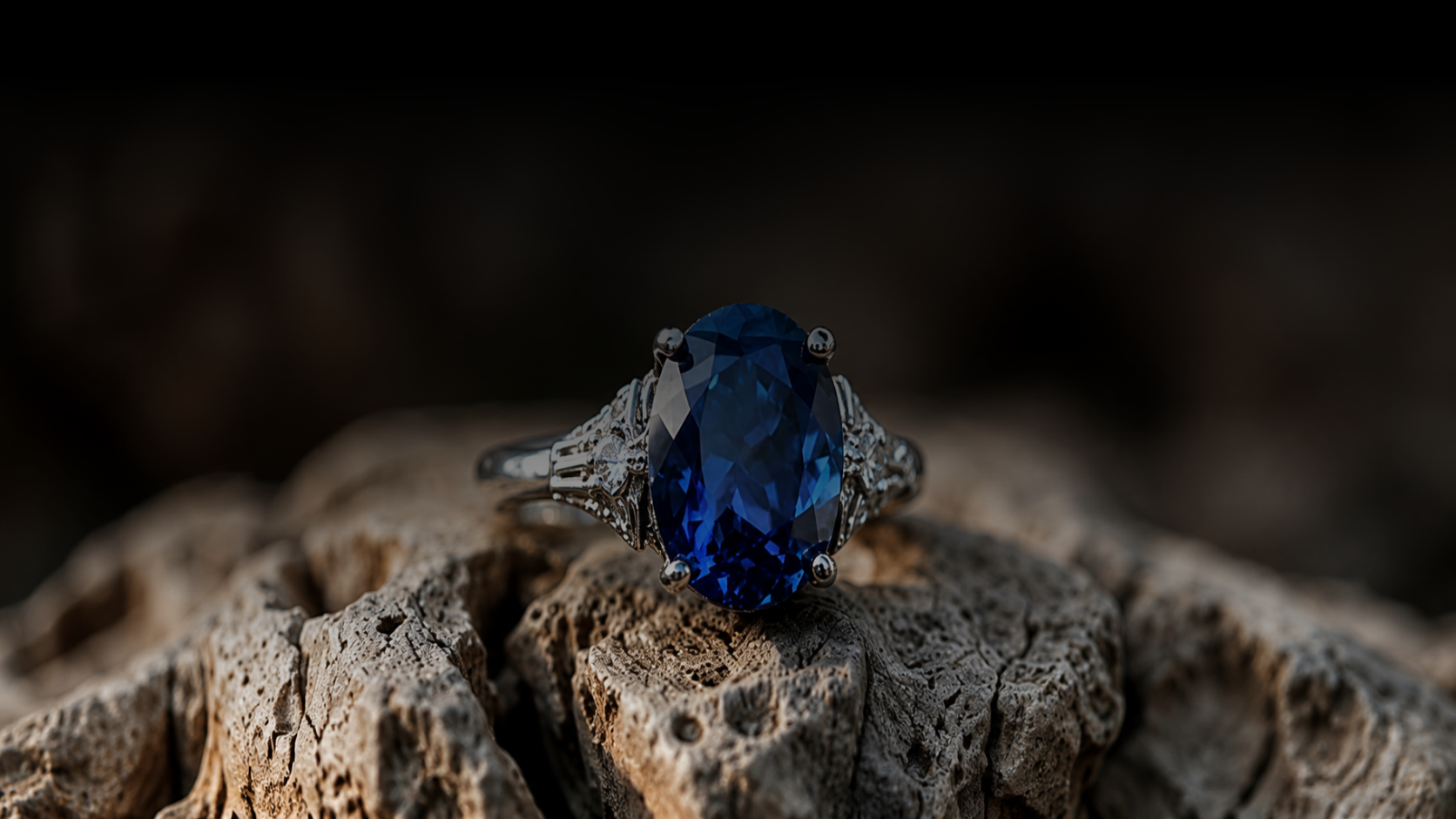 Sapphire ring on wood